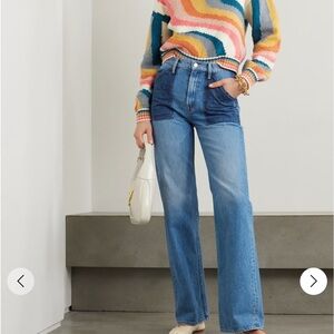MOTHER Two-Tone Blue Patch Straight Leg Jeans